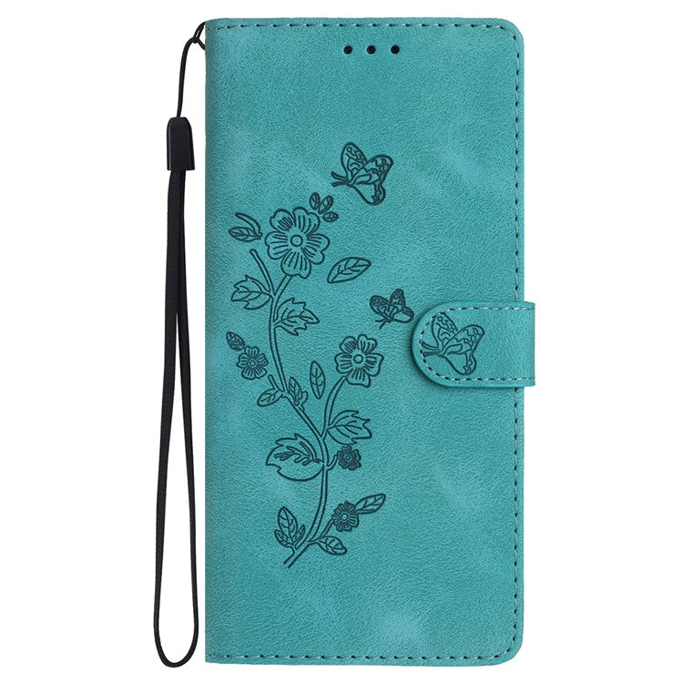 For iPhone 16 Case Imprinted Flower Leather Phone Cover Wallet with Card Holder - Sky Blue