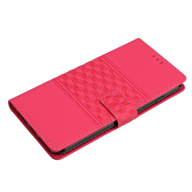 For iPhone 16 Pro Case with Card Holders Stand Flip Rhombus Pattern PU Leather Phone Cover - Rose
