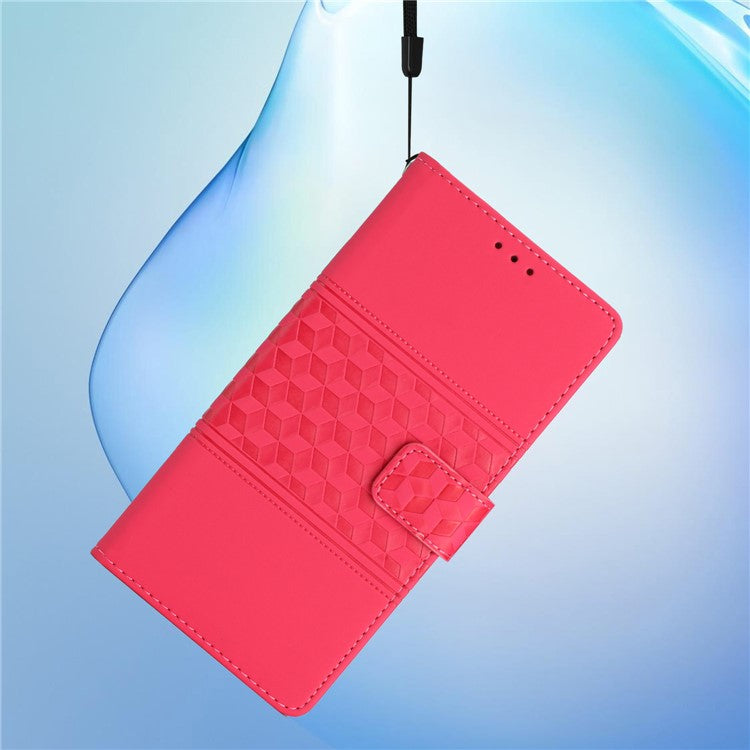 For iPhone 16 Pro Case with Card Holders Stand Flip Rhombus Pattern PU Leather Phone Cover - Rose