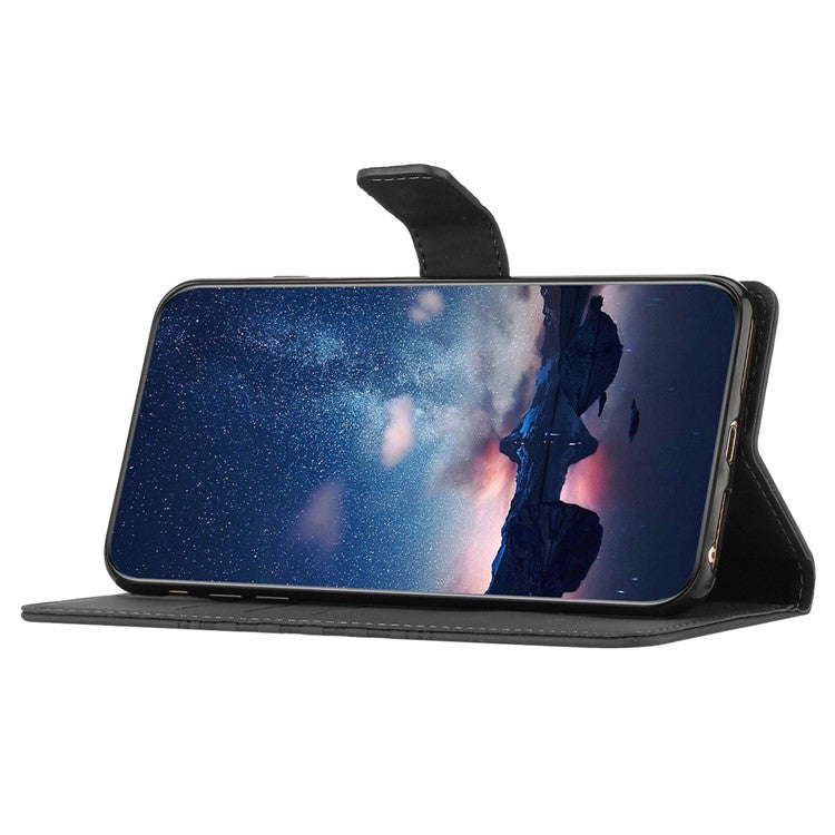 For iPhone 16 Case Rhombus Leather with TPU Inner Shell Wallet Phone Cover - Black