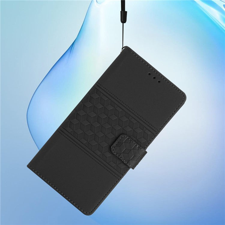 For iPhone 16 Case Rhombus Leather with TPU Inner Shell Wallet Phone Cover - Black