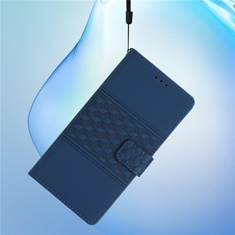 For iPhone 16 Case Rhombus Leather with TPU Inner Shell Wallet Phone Cover - Blue