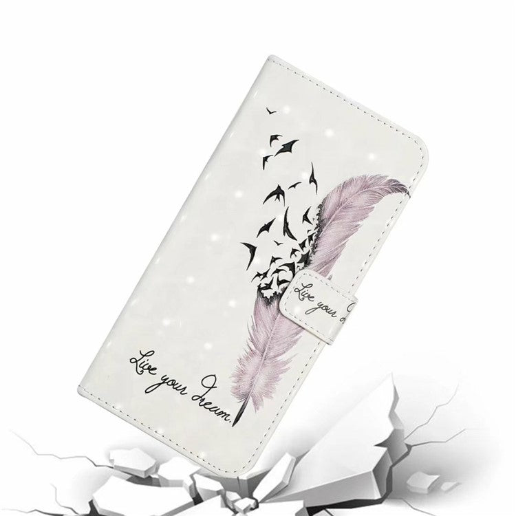 For iPhone 16 Plus Case Stand Card Holder Leather Phone Cover 3D Creative Pattern Design - Feather