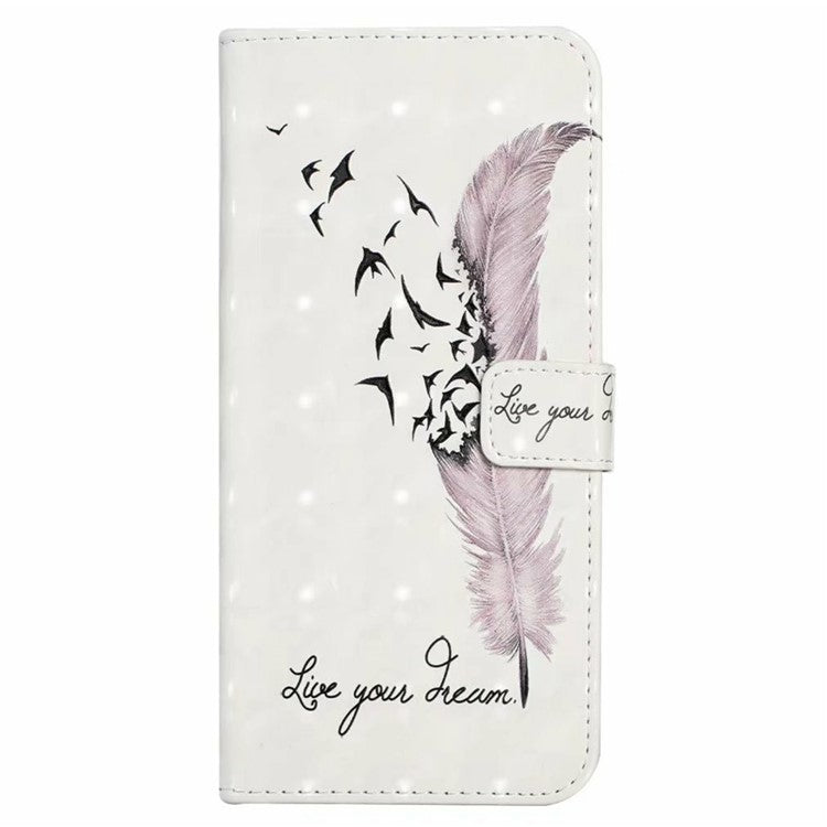 For iPhone 16 Plus Case Stand Card Holder Leather Phone Cover 3D Creative Pattern Design - Feather