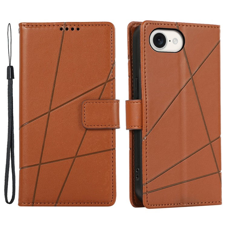 For iPhone 16e Case Line Imprint Wallet Cover Wholesale Cell Phone Accessories - Brown