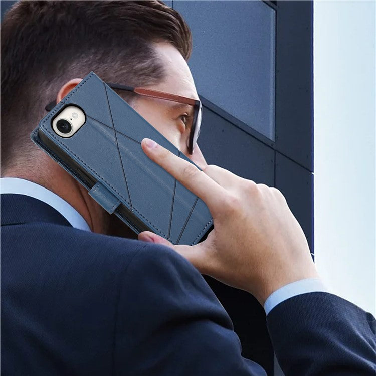 For iPhone 16e Case Line Imprint Wallet Cover Wholesale Cell Phone Accessories - Blue