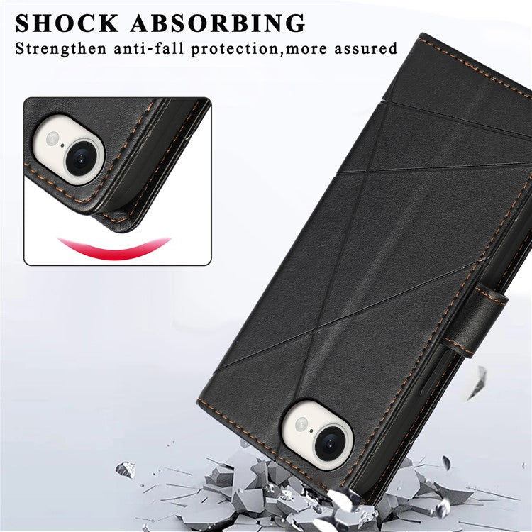 For iPhone 16e Case Line Imprint Wallet Cover Wholesale Cell Phone Accessories - Black