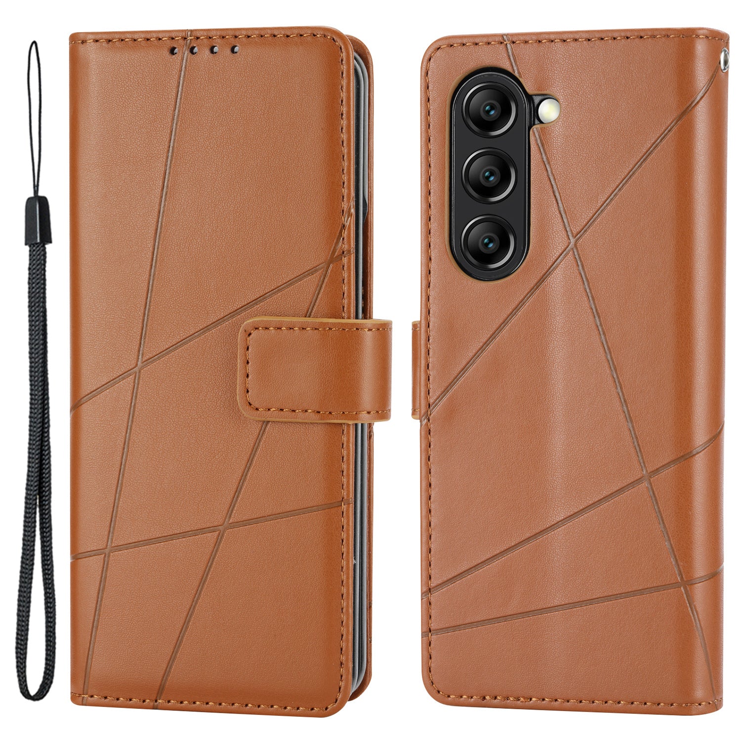 DF-06 For Samsung Galaxy Z Fold6 5G Wholesale Phone Case Line Imprint Leather Flip Wallet Cover - Brown