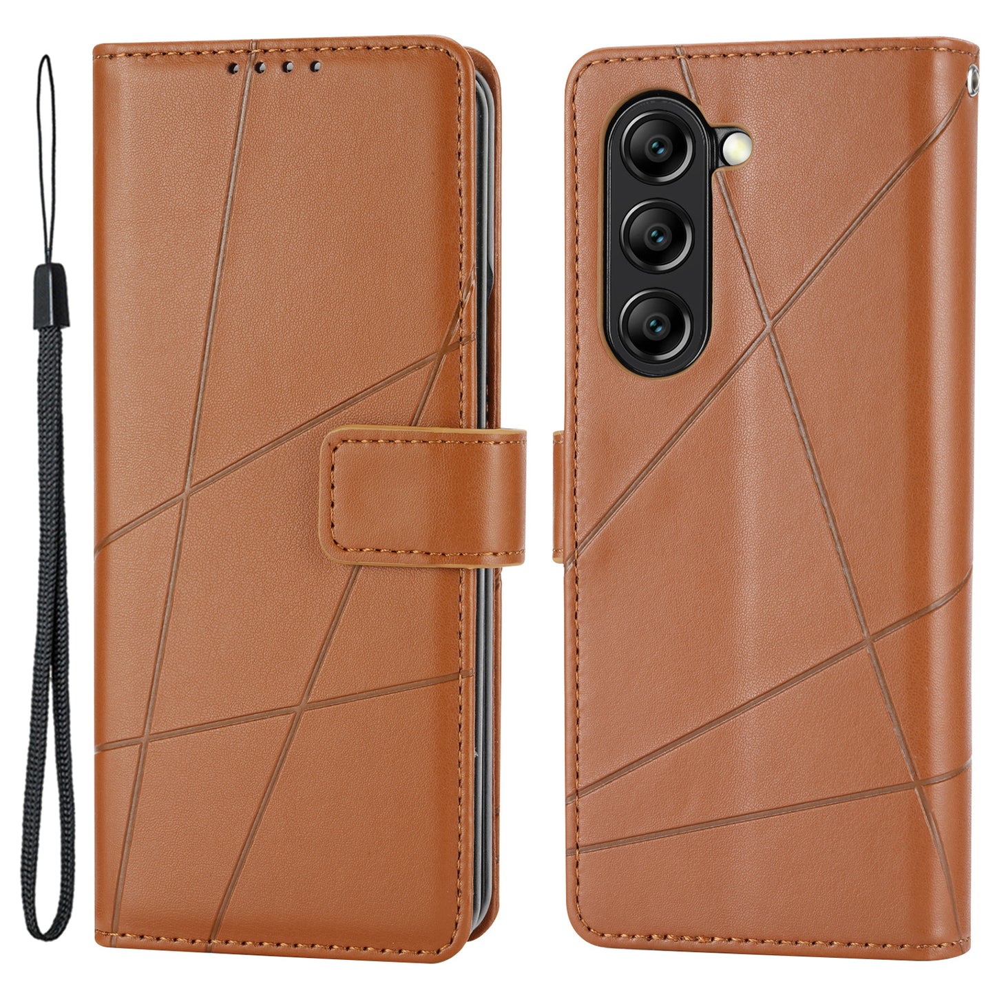 DF-06 For Samsung Galaxy Z Fold6 5G Wholesale Phone Case Line Imprint Leather Flip Wallet Cover - Brown