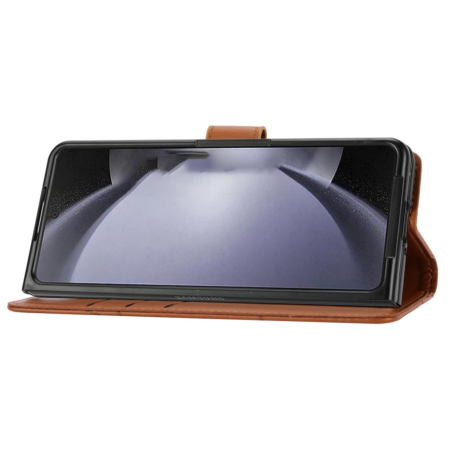 DF-06 For Samsung Galaxy Z Fold6 5G Wholesale Phone Case Line Imprint Leather Flip Wallet Cover - Brown