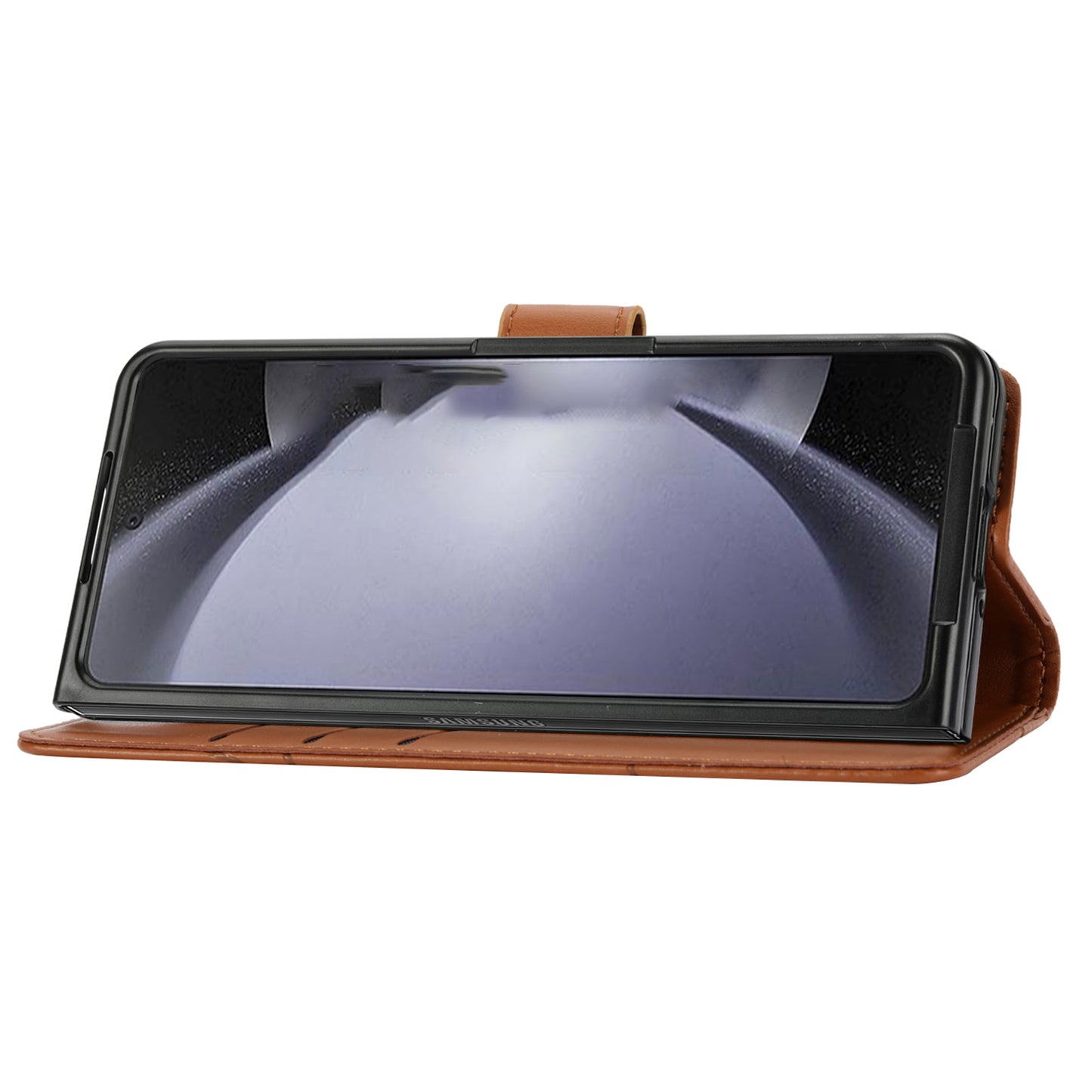 DF-06 For Samsung Galaxy Z Fold6 5G Wholesale Phone Case Line Imprint Leather Flip Wallet Cover - Brown