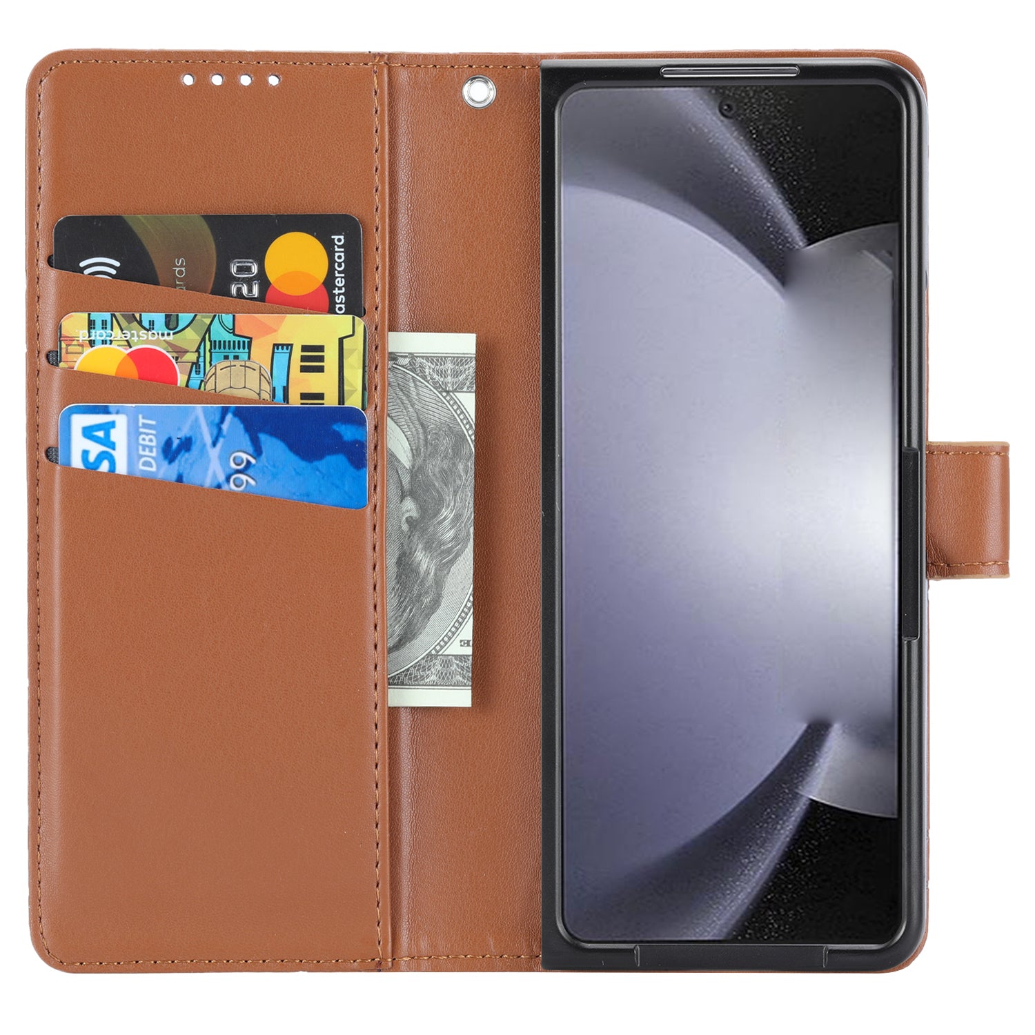 DF-06 For Samsung Galaxy Z Fold6 5G Wholesale Phone Case Line Imprint Leather Flip Wallet Cover - Brown