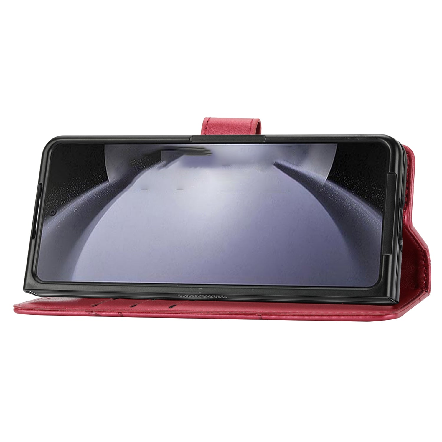 DF-06 For Samsung Galaxy Z Fold6 5G Wholesale Phone Case Line Imprint Leather Flip Wallet Cover - Red