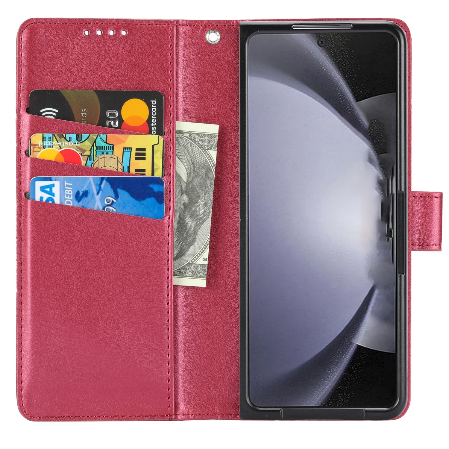 DF-06 For Samsung Galaxy Z Fold6 5G Wholesale Phone Case Line Imprint Leather Flip Wallet Cover - Red
