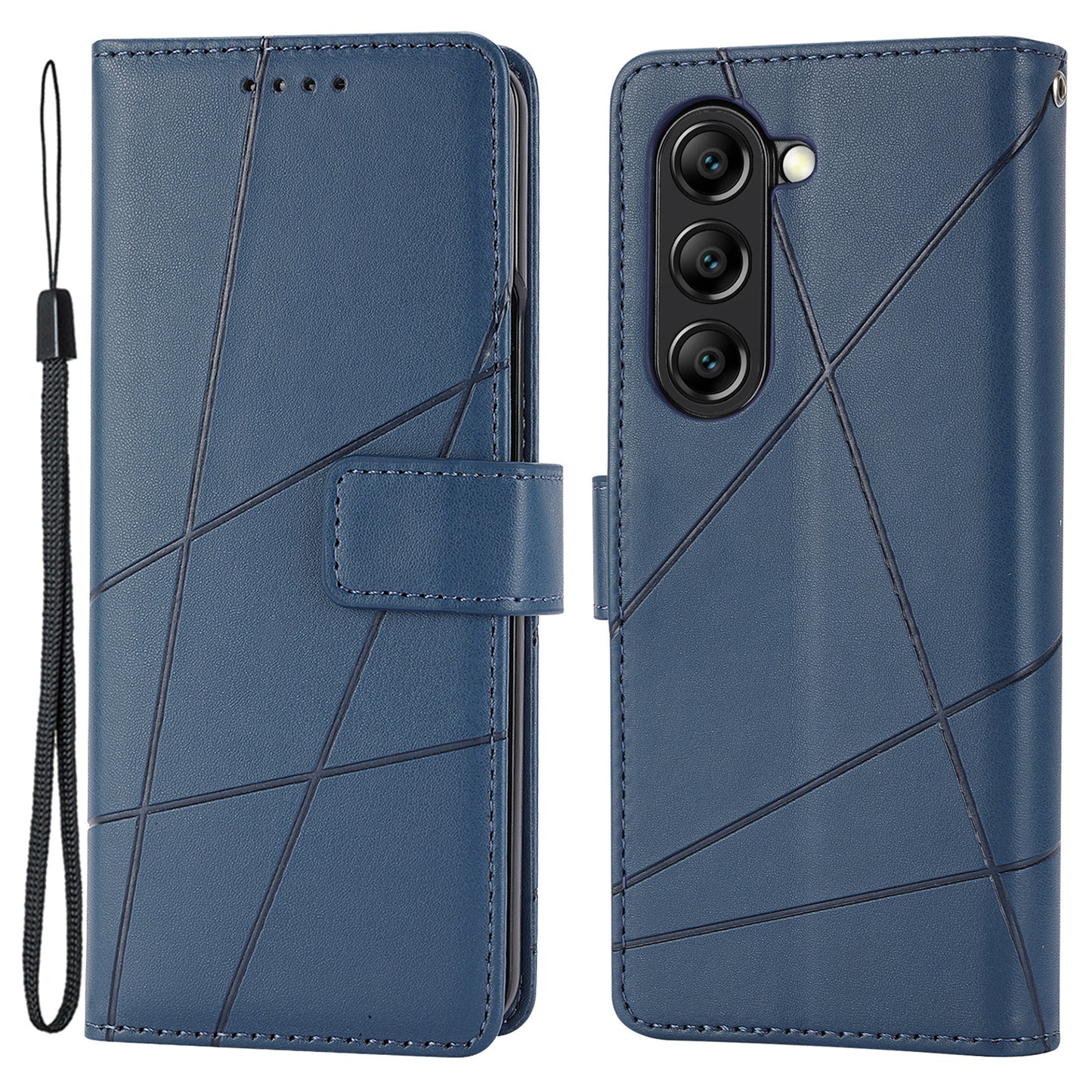 DF-06 For Samsung Galaxy Z Fold6 5G Wholesale Phone Case Line Imprint Leather Flip Wallet Cover - Blue