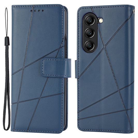 DF-06 For Samsung Galaxy Z Fold6 5G Wholesale Phone Case Line Imprint Leather Flip Wallet Cover - Blue