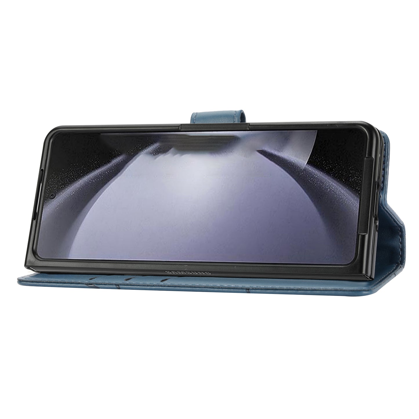 DF-06 For Samsung Galaxy Z Fold6 5G Wholesale Phone Case Line Imprint Leather Flip Wallet Cover - Blue
