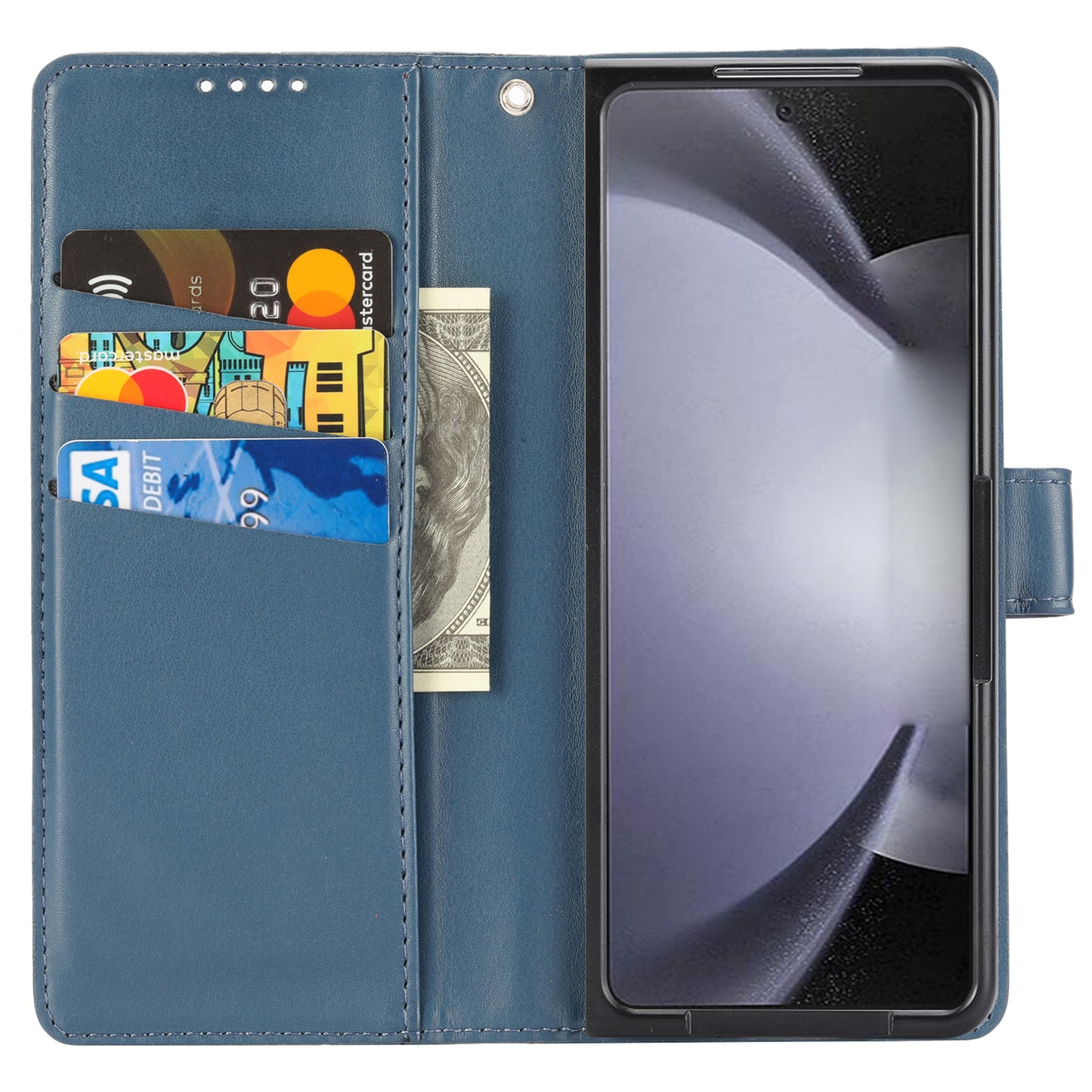 DF-06 For Samsung Galaxy Z Fold6 5G Wholesale Phone Case Line Imprint Leather Flip Wallet Cover - Blue