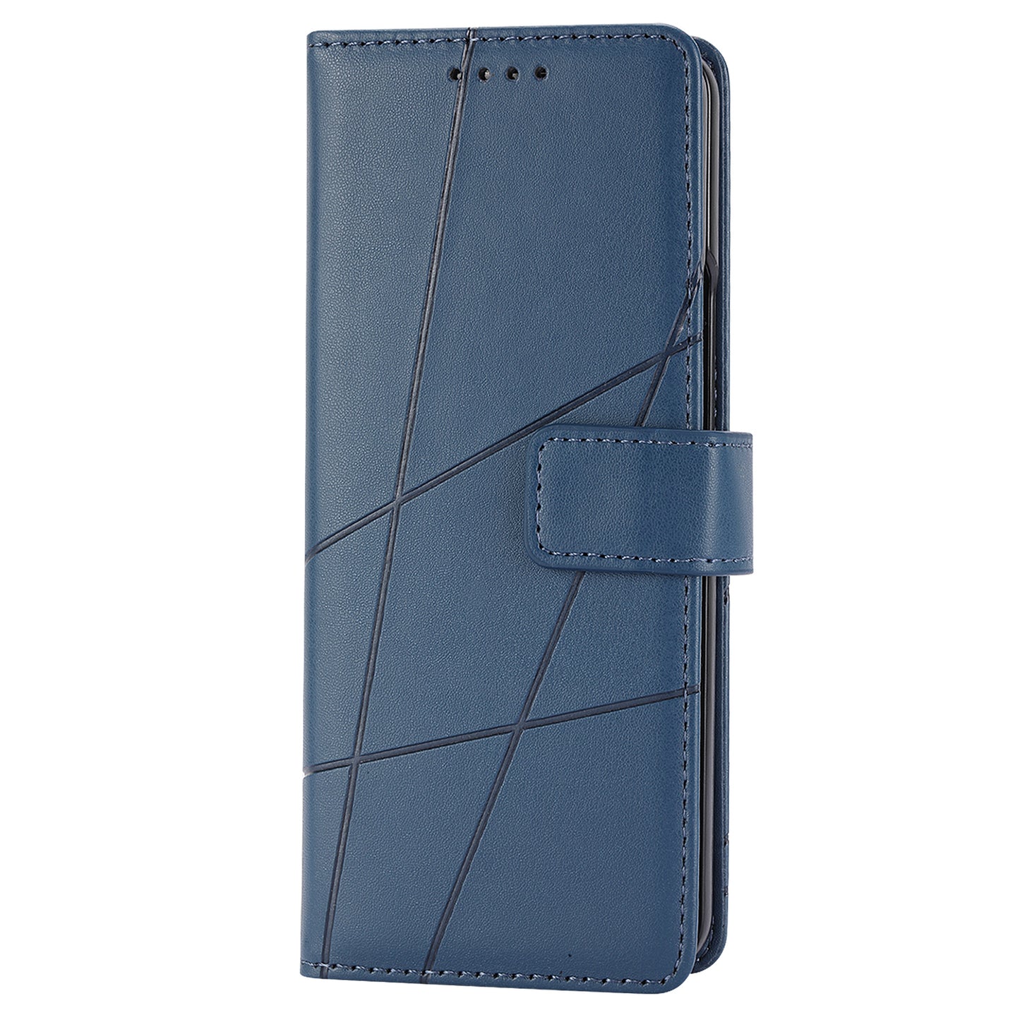 DF-06 For Samsung Galaxy Z Fold6 5G Wholesale Phone Case Line Imprint Leather Flip Wallet Cover - Blue