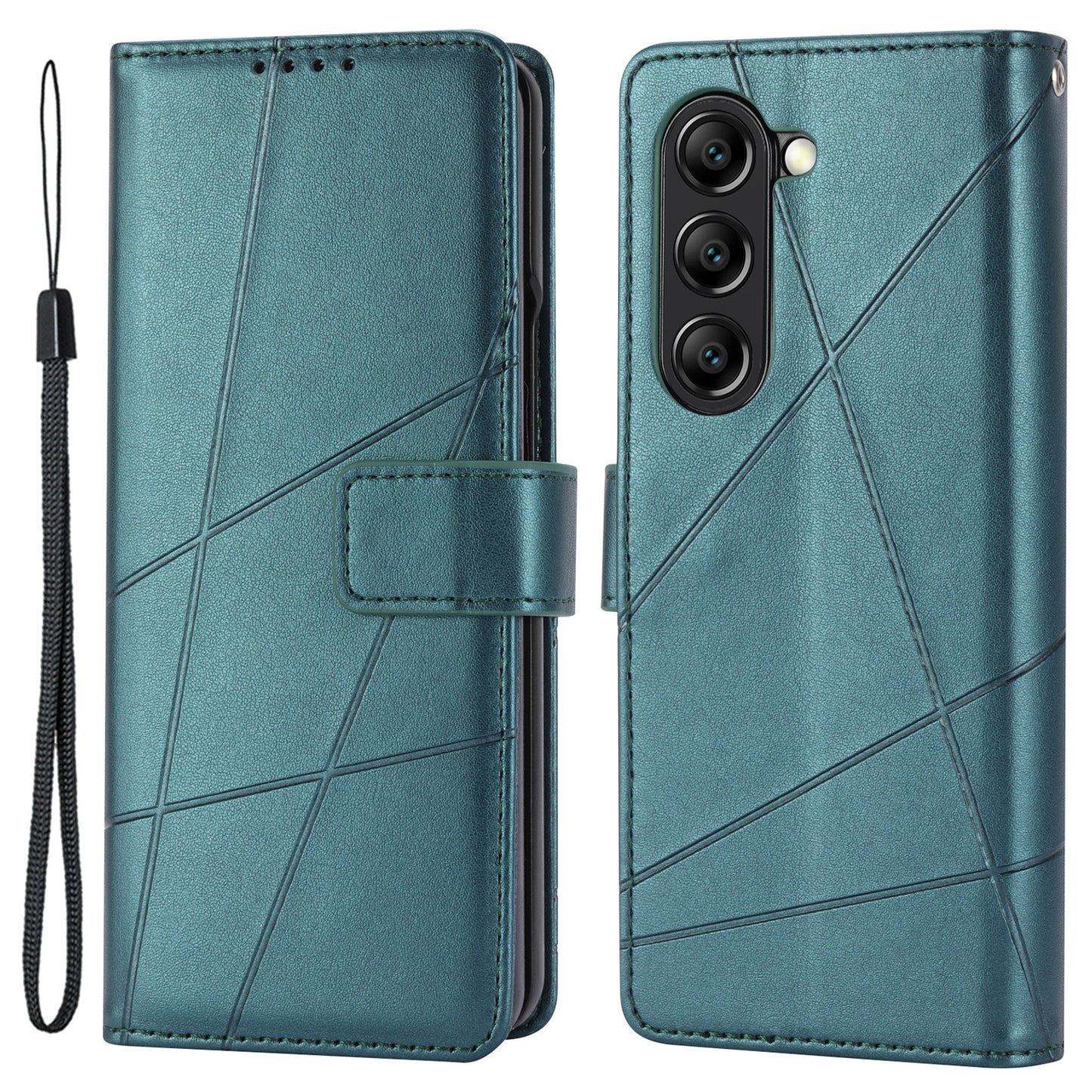 DF-06 For Samsung Galaxy Z Fold6 5G Wholesale Phone Case Line Imprint Leather Flip Wallet Cover - Green