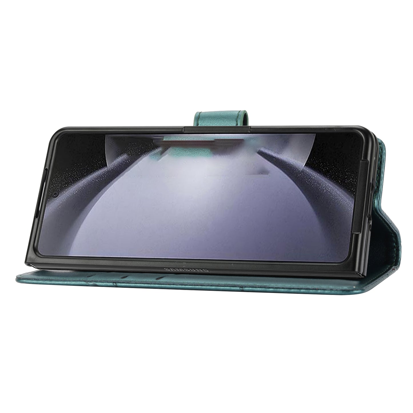 DF-06 For Samsung Galaxy Z Fold6 5G Wholesale Phone Case Line Imprint Leather Flip Wallet Cover - Green