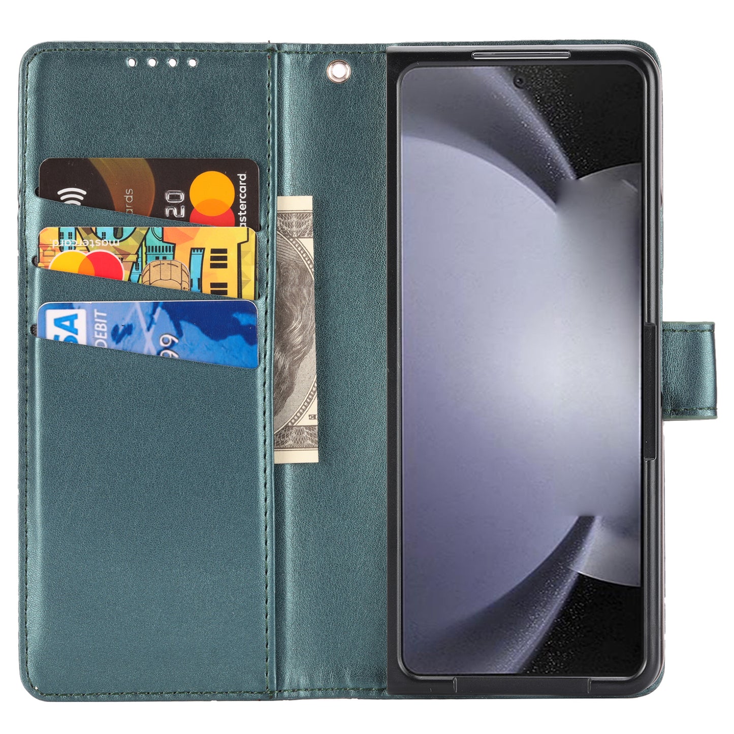 DF-06 For Samsung Galaxy Z Fold6 5G Wholesale Phone Case Line Imprint Leather Flip Wallet Cover - Green