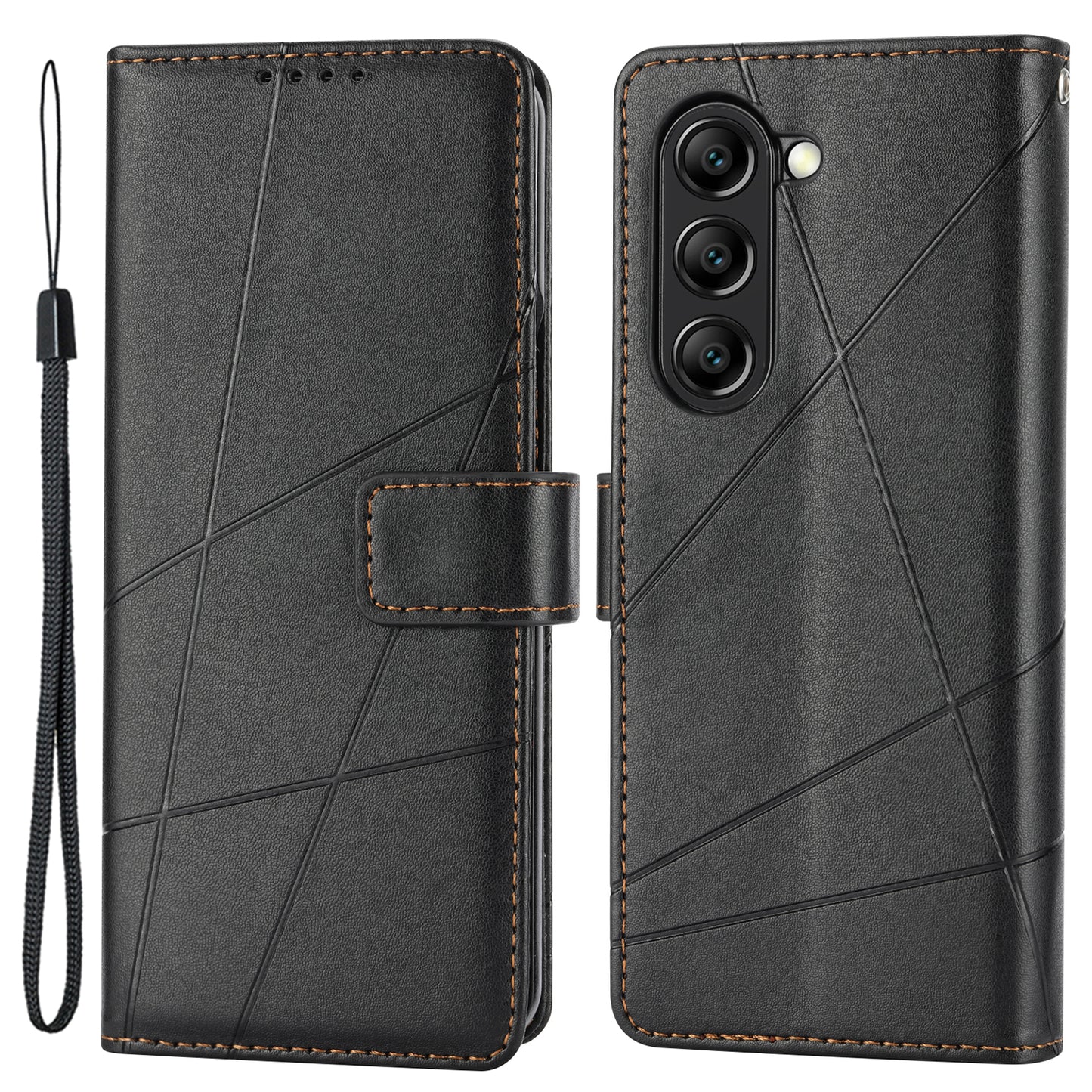 DF-06 For Samsung Galaxy Z Fold6 5G Wholesale Phone Case Line Imprint Leather Flip Wallet Cover - Black