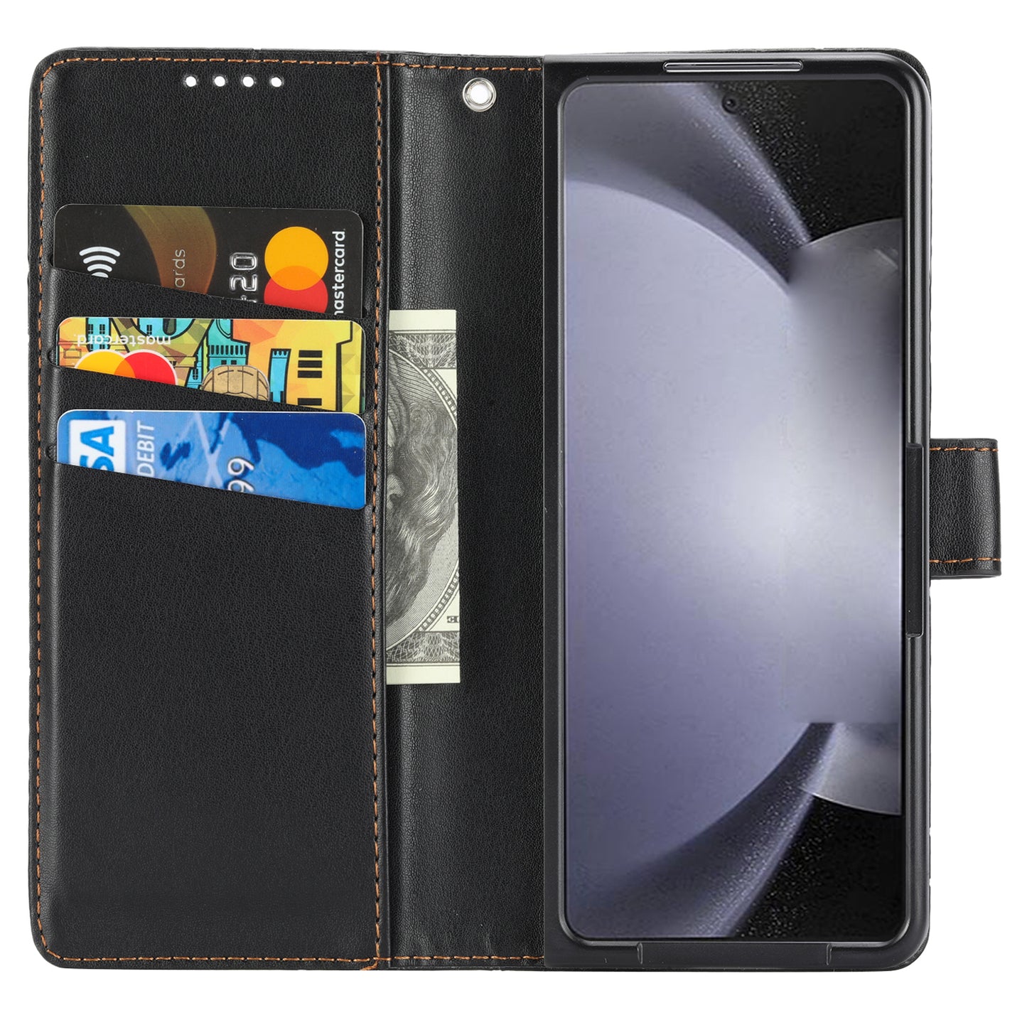 DF-06 For Samsung Galaxy Z Fold6 5G Wholesale Phone Case Line Imprint Leather Flip Wallet Cover - Black