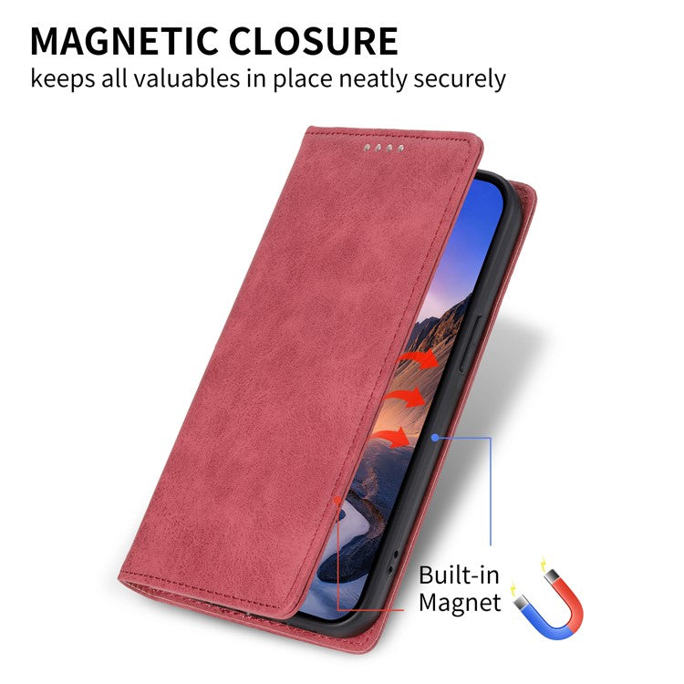 For iPhone 16e Case RFID Blocking PU Leather Magnetic Closure Flip Phone Cover - Red