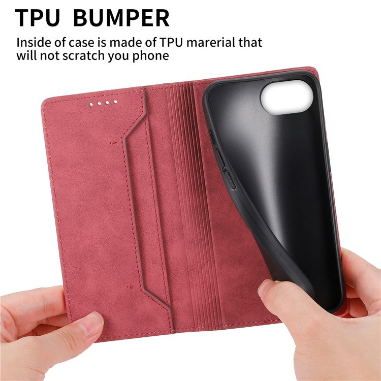 For iPhone 16e Case RFID Blocking PU Leather Magnetic Closure Flip Phone Cover - Red
