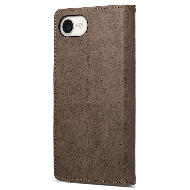 For iPhone 16e Case RFID Blocking PU Leather Magnetic Closure Flip Phone Cover - Brown