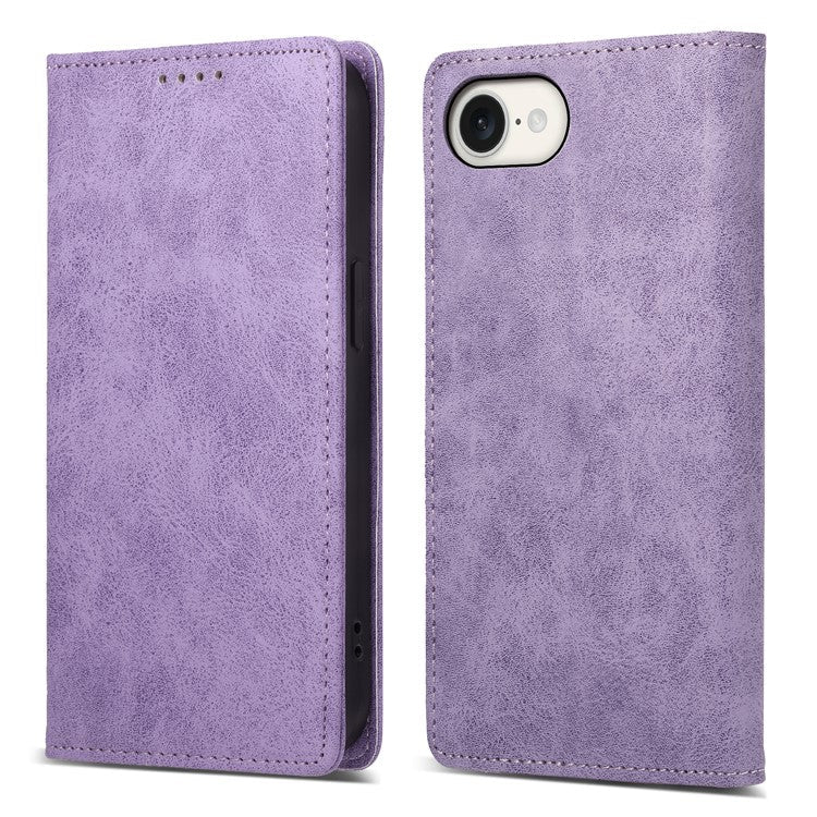 For iPhone 16e Case RFID Blocking PU Leather Magnetic Closure Flip Phone Cover - Purple