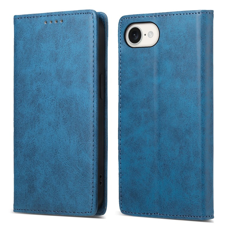 For iPhone 16e Case RFID Blocking PU Leather Magnetic Closure Flip Phone Cover - Blue