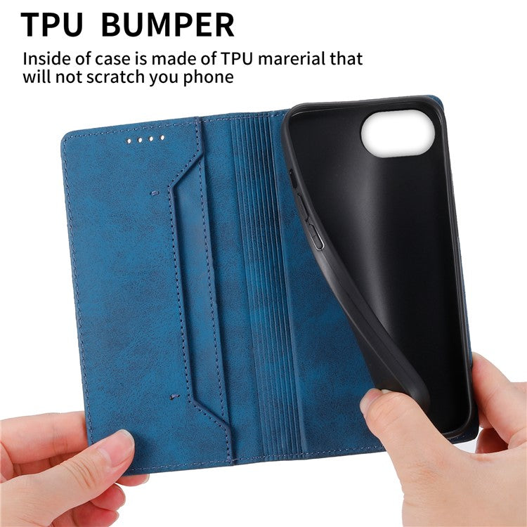 For iPhone 16e Case RFID Blocking PU Leather Magnetic Closure Flip Phone Cover - Blue