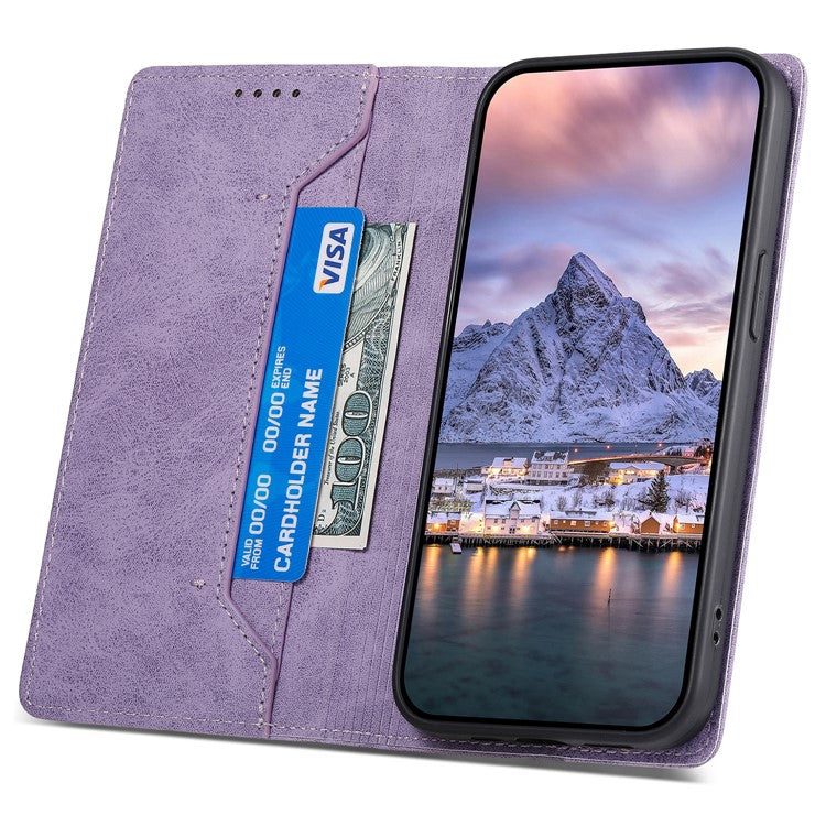 DF-05 For iPhone 16 Case PU Leather RFID Blocking Phone Cover - Purple