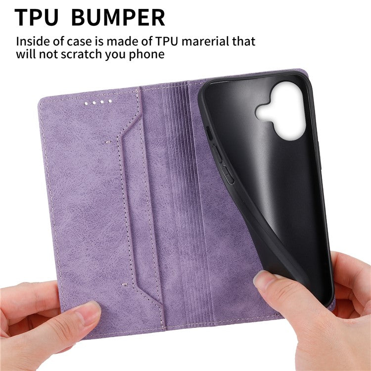 DF-05 For iPhone 16 Case PU Leather RFID Blocking Phone Cover - Purple