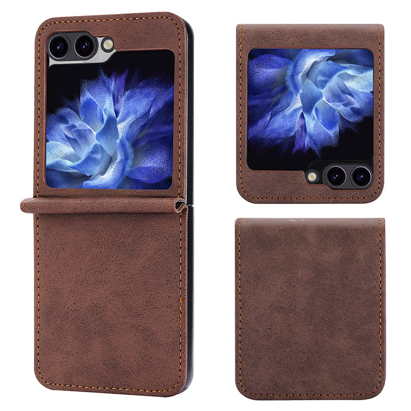 DF-05 For Samsung Galaxy Z Flip6 5G Case PU Leather Magnetic Closure Phone Cover - Brown