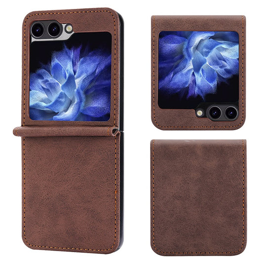 DF-05 For Samsung Galaxy Z Flip7 FE 5G / Z Flip6 5G Case PU Leather Magnetic Closure Phone Cover - Brown