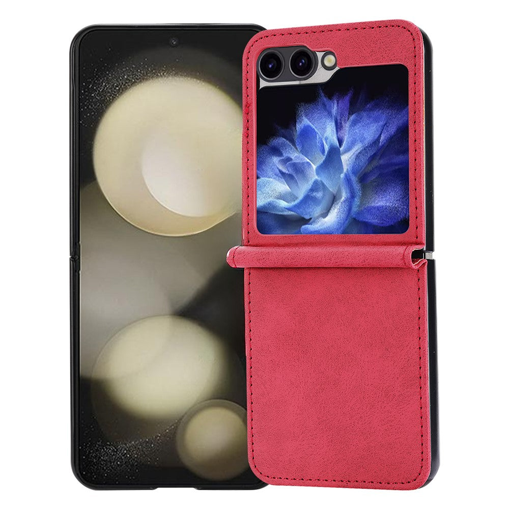 DF-05 For Samsung Galaxy Z Flip7 FE 5G / Z Flip6 5G Case PU Leather Magnetic Closure Phone Cover - Red
