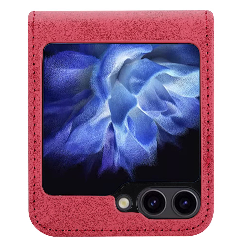 DF-05 For Samsung Galaxy Z Flip7 FE 5G / Z Flip6 5G Case PU Leather Magnetic Closure Phone Cover - Red