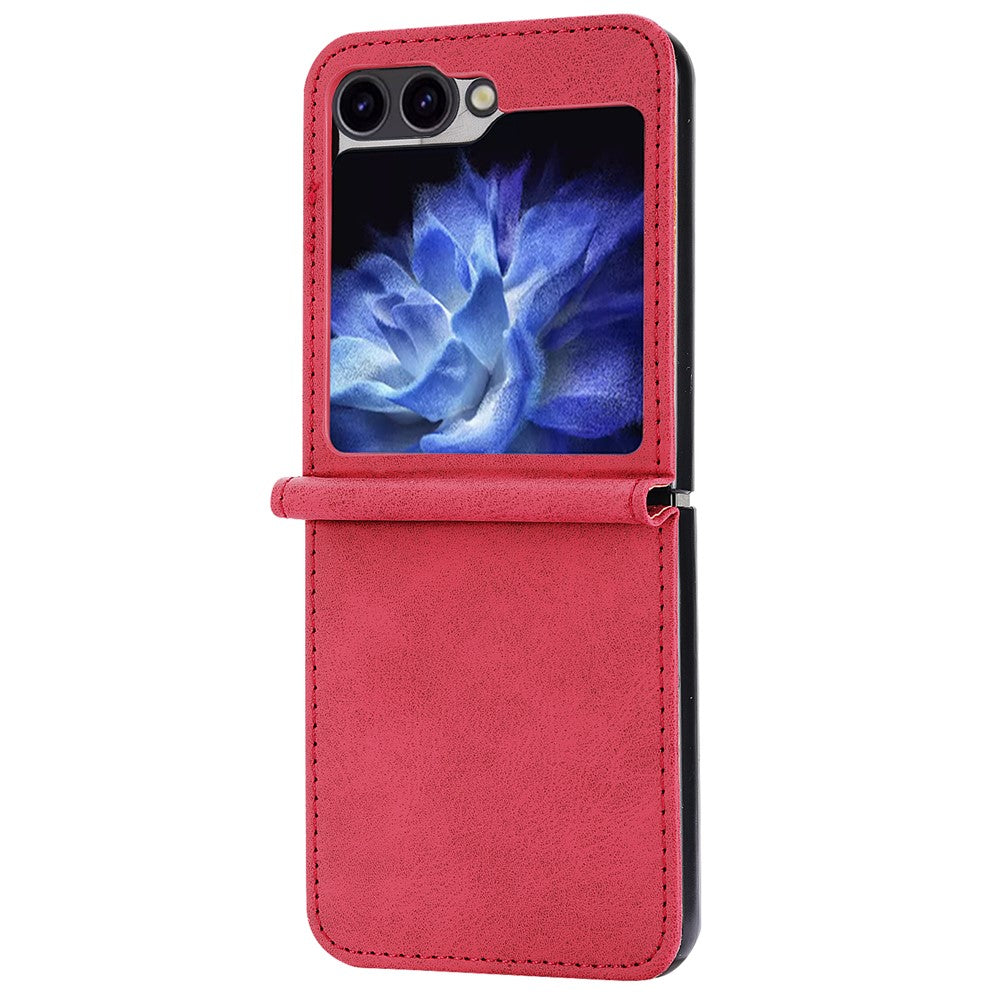 DF-05 For Samsung Galaxy Z Flip7 FE 5G / Z Flip6 5G Case PU Leather Magnetic Closure Phone Cover - Red