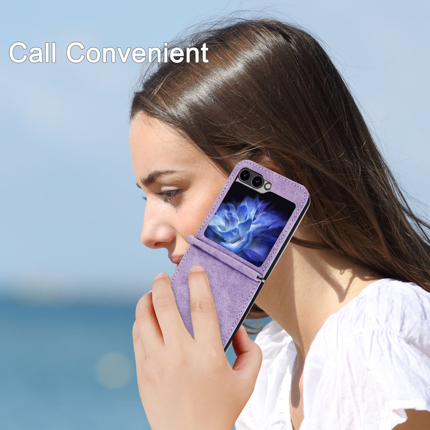 DF-05 For Samsung Galaxy Z Flip6 5G Case PU Leather Magnetic Closure Phone Cover - Purple