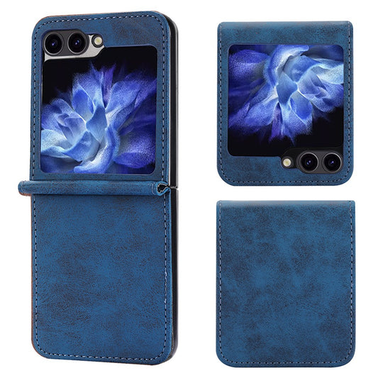 DF-05 For Samsung Galaxy Z Flip7 FE 5G / Z Flip6 5G Case PU Leather Magnetic Closure Phone Cover - Blue