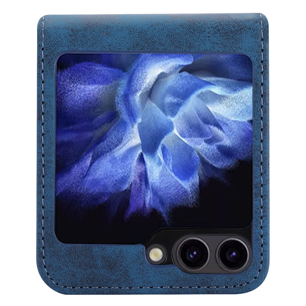 DF-05 For Samsung Galaxy Z Flip7 FE 5G / Z Flip6 5G Case PU Leather Magnetic Closure Phone Cover - Blue