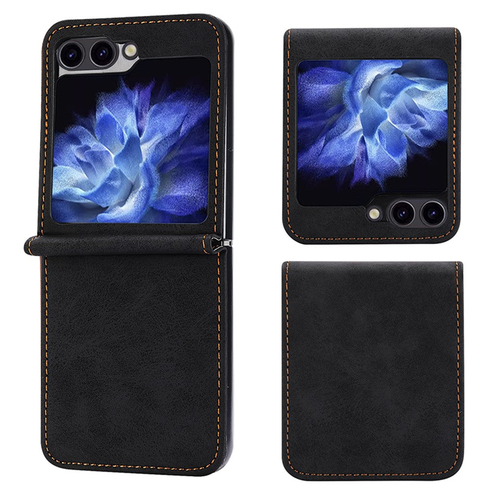 DF-05 For Samsung Galaxy Z Flip7 FE 5G / Z Flip6 5G Case PU Leather Magnetic Closure Phone Cover - Black