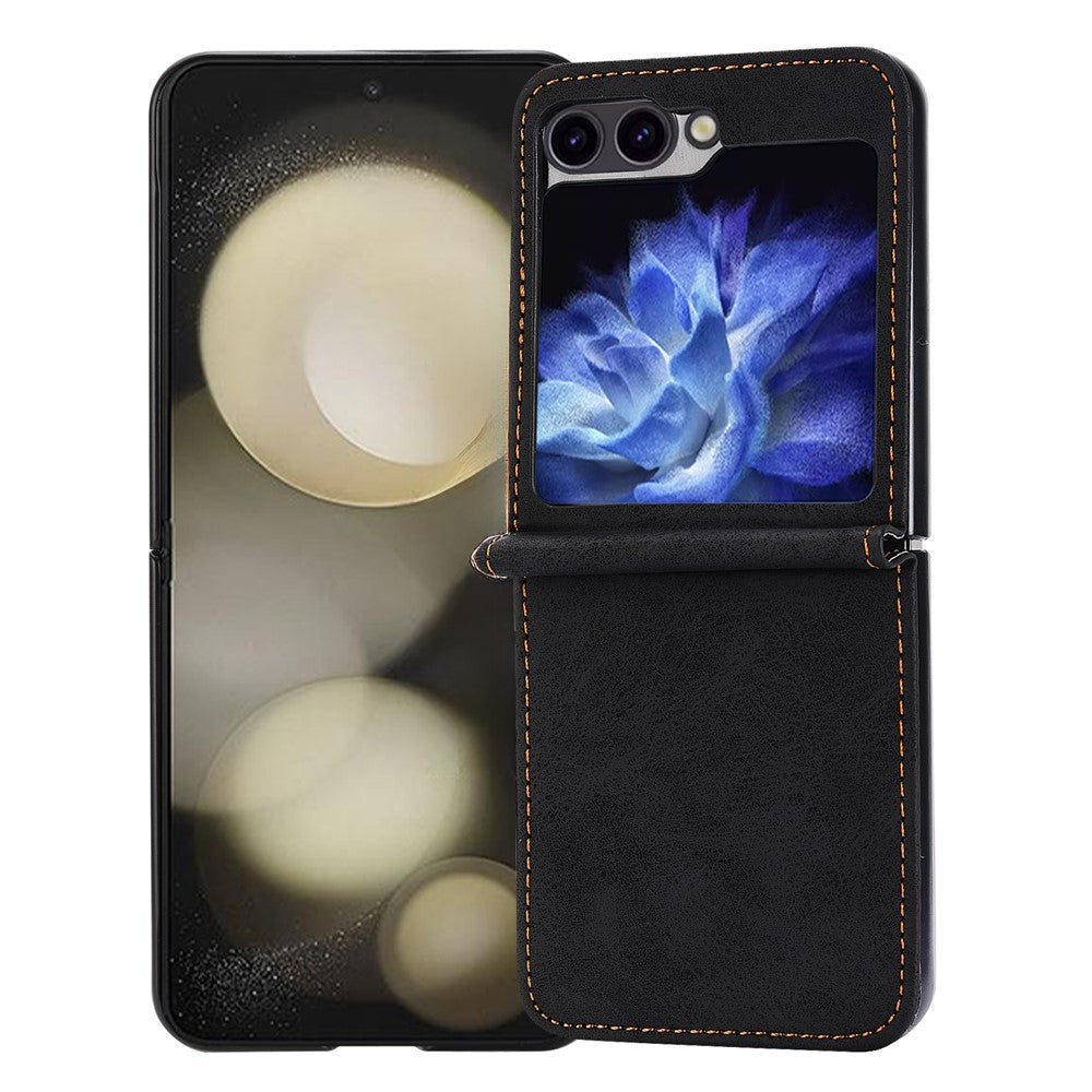 DF-05 For Samsung Galaxy Z Flip7 FE 5G / Z Flip6 5G Case PU Leather Magnetic Closure Phone Cover - Black