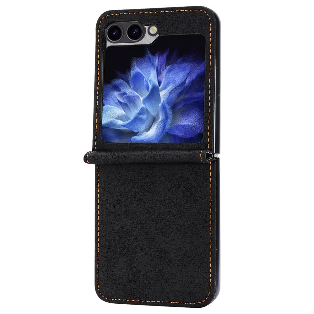 DF-05 For Samsung Galaxy Z Flip7 FE 5G / Z Flip6 5G Case PU Leather Magnetic Closure Phone Cover - Black