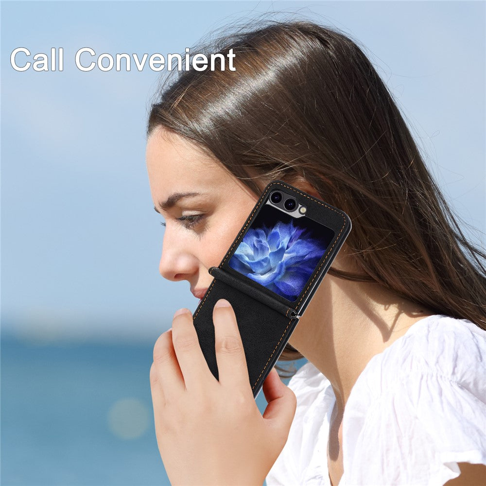DF-05 For Samsung Galaxy Z Flip7 FE 5G / Z Flip6 5G Case PU Leather Magnetic Closure Phone Cover - Black