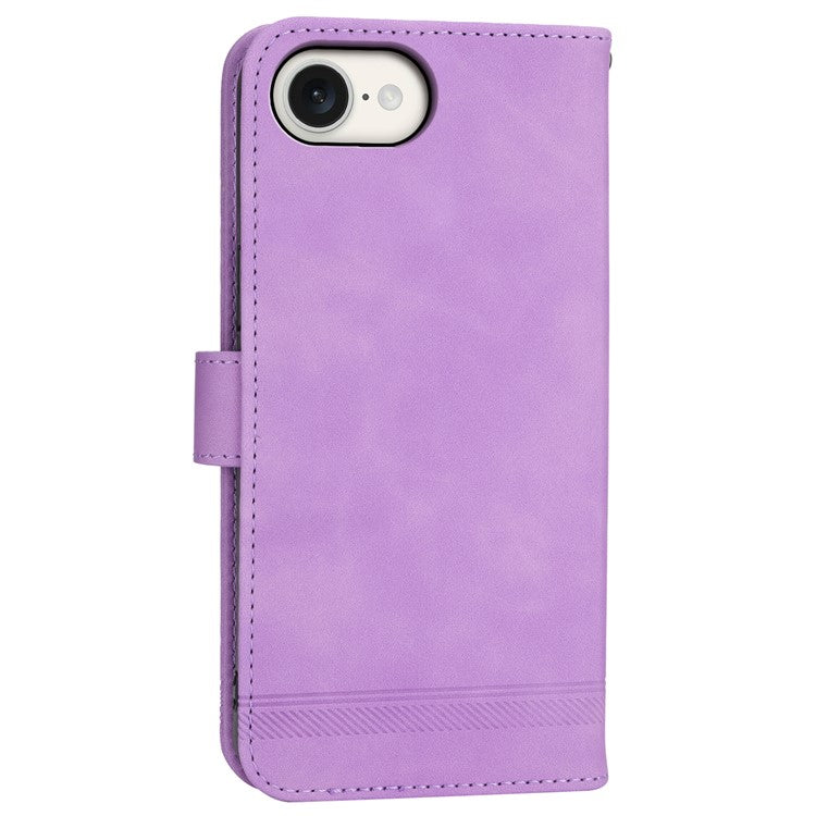 DIERFENG DF-03 For iPhone 16e Wallet Cover Card Slot Lines Imprinted Phone Case - Purple