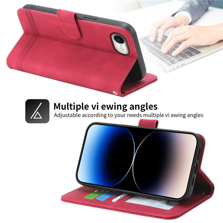 DIERFENG DF-03 For iPhone 16e Wallet Cover Card Slot Lines Imprinted Phone Case - Red